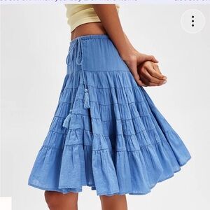 Free People Blue Tiered Midi Skirt
